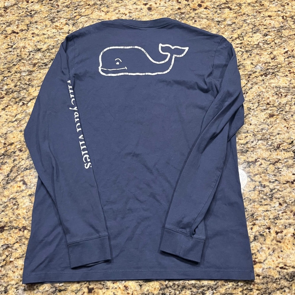 Vineyard Vines Boys XL 18 Navy Blue Long Sleeve Whale Pocket T-Shirt Cotton